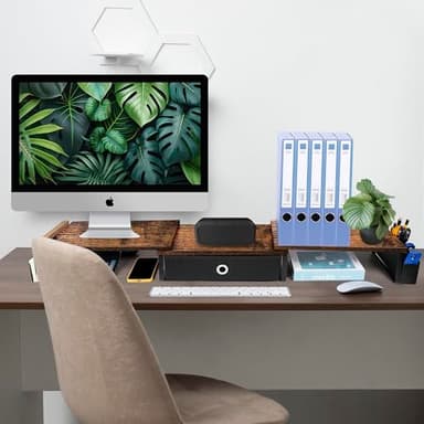 Dual Monitor Stand Riser With Drawer, Office Desk Organizers And Accessories, Computer Monitor Riser For 2 Monitors For Desk, Monitor Shelf With Adjustable Length & Angle - Image 2