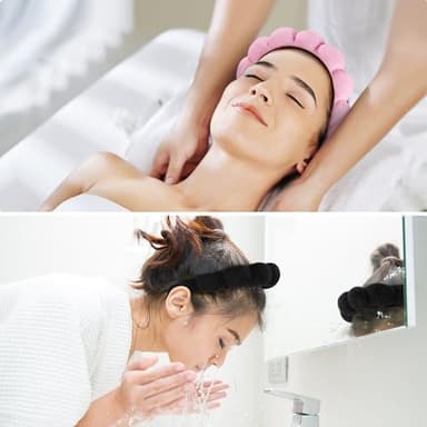 Ztomine Spa Headbands for Washing Face or Facial, Set of 2 Skincare Headbands, Terry Cloth Headband Wash Combo Pack - Puffy Makeup Washing, Mask, Skin Treatment (Black & Pink) - Image 4