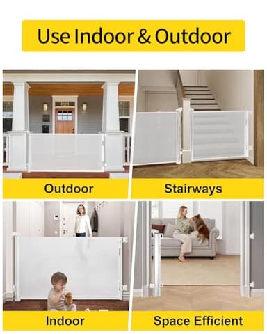 AOURMKOOP 2 Pack Retractable Baby Gate,Mesh Baby Gate or Mesh Dog Gate,33" Tall,Extends up to 55" Wide,Child Safety Gate for Doorways, Stairs, Hallways, Indoor/Outdoor(White,33"x55" - Image 6