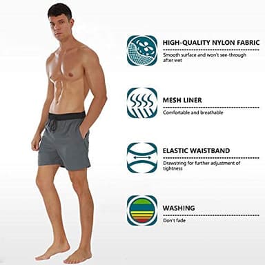 SILKWORLD Men's Swim Trunks Quick Dry Beach Shorts with Pockets, Army Green-AG, Small - Image 4