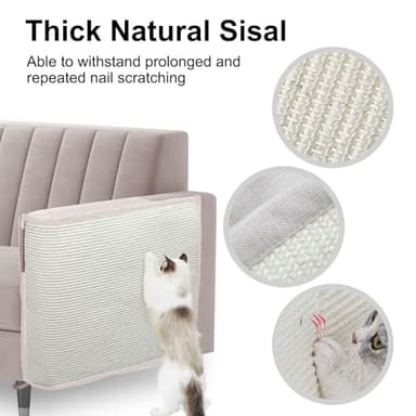 Cat Scratch Sofa Protector,27.6L*19.6Winch Cat Scratch Furniture Protector Pad Couch Arm Sheild with Natural Sisal for Protecting Couch Sofa Chair Furniture（Beige/Left Handed - Image 4