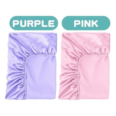 GUNTAIL 2 Pack Satin Soft Crib Sheet for Baby with Sensitive Hair Silky Baby Mattress Sheet Pink and Violet Unisex 52’’x28’’x8’’ Fitted Sheets - Image 4