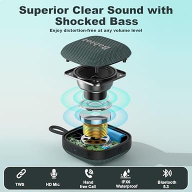 Bobtot Portable Wireless Bluetooth Speaker - IPX7 Waterproof Show Speakers with 16H Playing Time, Loud Stereo Sound, Built-in Mic, TWS, Small Size with Carry Lanyard, DarkBlue - Image 2