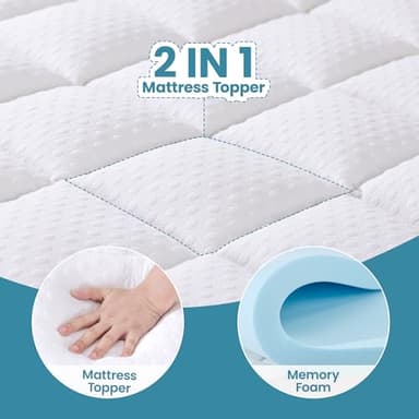 Mattress Topper King Size, 3 Inch King Mattress Topper Dual Layer, 1 Inch Pillow Topper and 2 Inch Cooling Gel Memory Foam Mattress Topper for Back Pain - Image 2