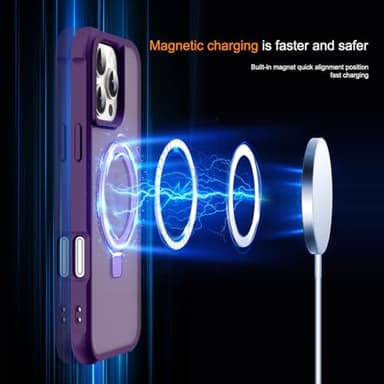 SKYLMW Compatible with iPhone 16 Pro Case with Invisible Magnetic O-Ring Stand Military-Grade Translucent Case for iPhone 16 Pro 6.3" [Compatible with Mag-Safe][Great Grip Feeling], Purple - Image 3