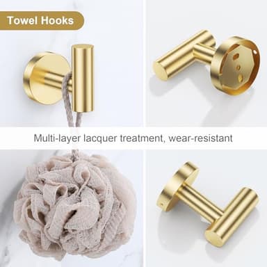 Lairuier 5 Pieces Brushed Gold Bathroom Accessories Set, 23.6 Inch Bath Towel Bar Set, SUS304 Stainless Steel Bathroom Hardware Set Round Toilet Paper Holder Set Wall Mounted - Image 5