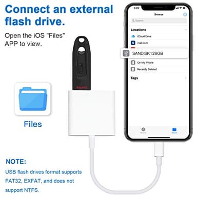 Lightning to USB3 Camera Adapter with Charging Port, Lightning Female USB OTG Cable Adapter for Select iPhone,iPad Models Support Connect Camera, Card Reader, USB Flash Drive, MIDI Keyboard (WHITE) - Image 7