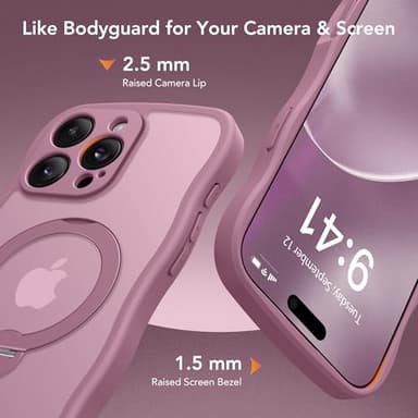 GolbinBox for iPhone 16 Pro Case for Women,[Compatible with Magsafe][360° Spin Magnetic Stand][Cute Wave Edge][Military-Grade Protection] Translucent Matte Phone Case for iPhone 16 Pro, Blackcurrant - Image 8