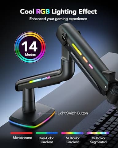 HUANUO RGB Monitor Arm for Ultrawide Screens up to 57″, Heavy-Duty Single Mount Holds 44 lbs, Fully Adjustable Gaming Monitor Arm with C-Clamp & Grommet Base, Max VESA 100 x 100mm - Image 2