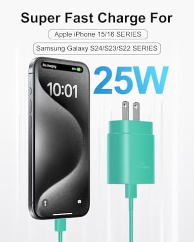 Type C Charger Fast Charging for iPhone 17 16 15, 2Pack [10FT&6FT] Long USB C Cable with 25W Phone Super Fast Charger Block Compatible with Galaxy S25/S24/Plus/Ultra,iPhone 15/16/17/Air/Plus/Pro Max - Image 2