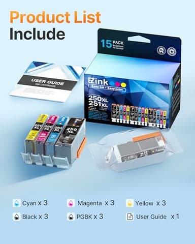 E-Z Ink Compatible Ink Cartridges Replacement for Canon 250 251 XL PGI-250XL CLI-251XL to use with PIXMA MX922 MX920 IX6820 MG5520 MG7520 IP8720 MG6620 MG6320 MG7120 (15 Pack) - Image 5