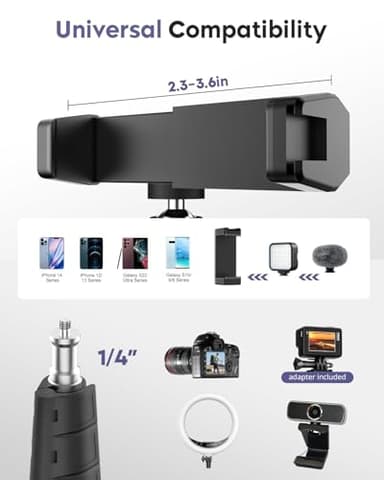 Aureday Phone Tripod, 92" Cell Phone Stand with 15" Gooseneck, Remote and Phone Holder, Overhead & Selfie Stick for Recording/Watching/Vlog, Compatible with iPhone Android - Image 3