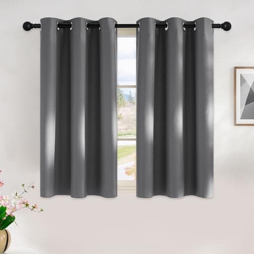 NICETOWN Grey Kitchen Blackout Short Curtain Panels for Bedroom, 45 Inch Long Thermal Insulated Grommet Top Blackout Draperies and Drapes (2 Panels, W42 x L45 -Inch, Grey) - Image 1