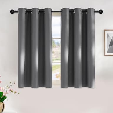 NICETOWN Grey Kitchen Blackout Short Curtain Panels for Bedroom, 45 Inch Long Thermal Insulated Grommet Top Blackout Draperies and Drapes (2 Panels, W42 x L45 -Inch, Grey) - Image 1