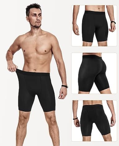Niksa 3 Pack Compression Shorts Men Quick Dry Black Performance Athletic Shorts-L - Image 2
