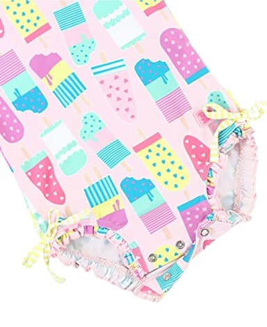 RuffleButts Baby Girls UPF 50+ Sun Protection Novelty Print Long Sleeve One Piece Rash Guard Swimsuit with Zipper - Ice Cream Social, 18-24m - Image 7