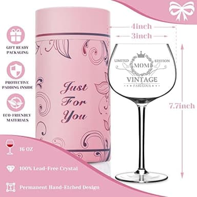 Gumry Gifts for Mom from Daughter Son, 16OZ Vintage Engraved Wine Glass Birthday Decorations Birthday Gifts Box Ideal for Women Mother - Image 8