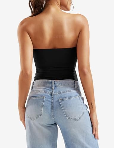 YEOREO Sophie Women Sexy Long Tube Tops Double Lined Basic Y2K Summer Cute Strapless Fitted Bandeau Going Out Crop Top Black-S - Image 4