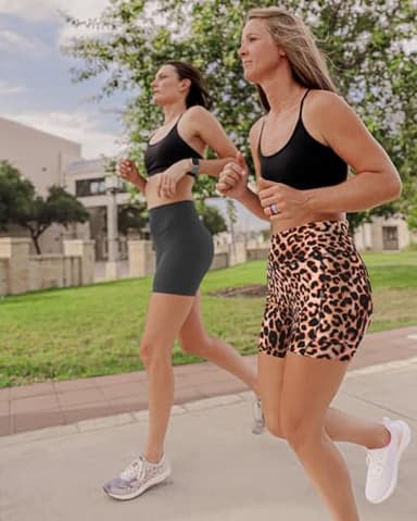 FULLSOFT 4 Pack Biker Shorts for Women – 5" High Waist Tummy Control Workout Yoga Running Compression Exercise Shorts with Pockets(4 Pack Black/Black/Grey/Leopard,Large-X-Large) - Image 2