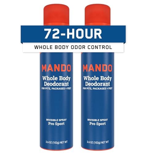 Mando Whole Body Deodorant For Men - Invisible Spray Deodorant - 72 Hour Odor Control - Low Irritation Formula - Aluminum Free, Benzene Free - 3.6 ounce Cans (Pack of 2) - Pro Sport - Image 1