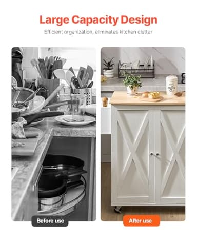 VEVOR Kitchen Island Cart, 45.3x39 inch Rolling Kitchen Table, Mobile Carts with Storage Cabinet and Solid Wood Top, Portable Islands with Wheels, Spice Rack, Towel Rack, Drop Leaf and Drawer, White - Image 3