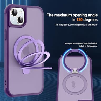 SKYLMW Compatible with iPhone 11 Case with Invisible Magnetic O-Ring Stand Military-Grade Translucent Case for iPhone 11 6.1" [Compatible with Mag-Safe][Great Grip Feeling], Purple - Image 9