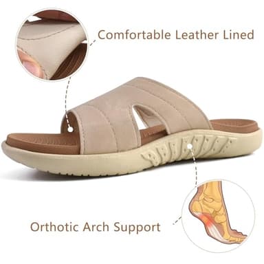 KuaiLu Womens Fashion Orthotic Slides Ladies Lightweight Athletic Yoga Mat Walking Sandals Slip On Thick Cushion Recovery Slippers Sandles Comfortable Plantar Fasciitis Arch Support Tan Beige Size 9 - Image 3