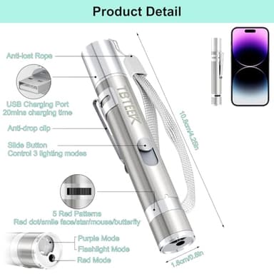 TBTeek Cat Toys, USB Rechargeable Kitten Toy, 3 Light Modes & 5 Adjustable Patterns, Portable Interactive Pet Dog Cat Mouse Toy for Fun Chase Play Exercise - Image 6