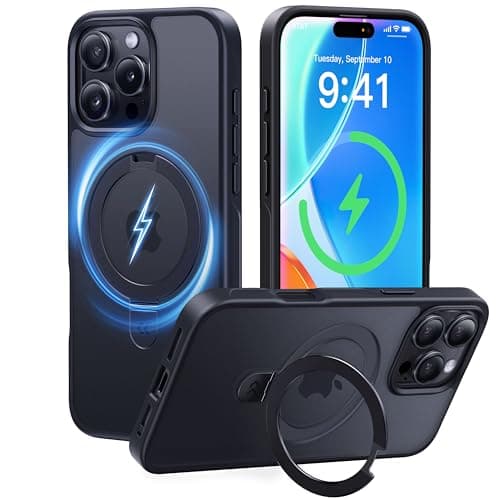 CASEKOO Ultra-Magnetic Stand for iPhone 16 Pro Case [Military Drop Protection] [Compatible with MagSafe] Shockproof Translucent Matte Slim Ring Holder Case for iPhone 16 Pro 6.3", Black - Image 1