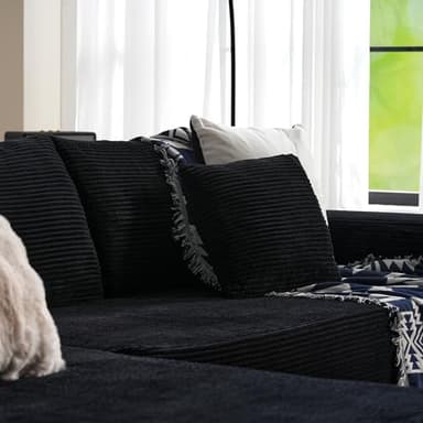 ovios 104" Cloud Sectional Couch with L-Shape Chaise,Modern Modular Sofa with Deep Seat, Upholstered Couches for Living Room Bedroom,No Assembly Required, Black (Corduroy Fabric) - Image 9