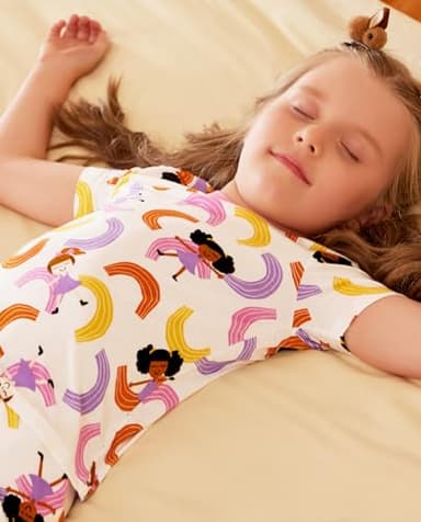 babee Reshinee Bamboo Viscose Toddler Girls Kids Short Sleeve Pajamas 2-3T Years Pink Rainbow Summer Cool Soft 2pcs Set Pjs Pyjamas Jammies - Image 5