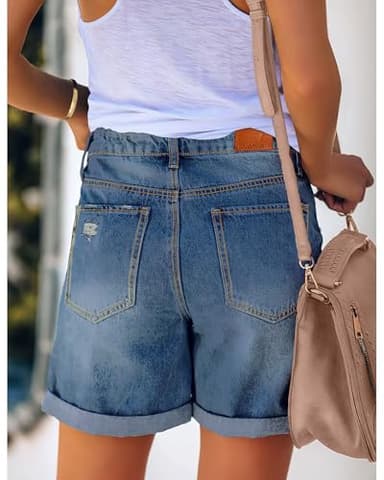 luvamia Women's Casual Ripped Denim Shorts High Rise Summer Destoryed Jeans Shorts After Dusk Blue Size X-Large - Image 2