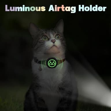 Supet Airtag Cat Collar with Soft Padding, Breakaway Cat Tracker Collar with Air Tag Holder, Luminous Cat Collar Airtag Holder, Rainbow, 7"-9" - Image 5