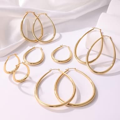 Gacimy Gold Chunky Hoop Earrings for Women, 14K Gold Plated Oval Hoop Medium Gold Earrings with 925 Sterling Silver Post - Image 8