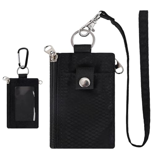 MASAPHlL Small Lanyard Wallet for Women/Men with RFID Blocking ID Card Wallet, Minimalist Nylon Zipper Pouch, Travel Neck Wallet with Keychain, ID Window for Card,Coin,Cash (Black) - Image 1