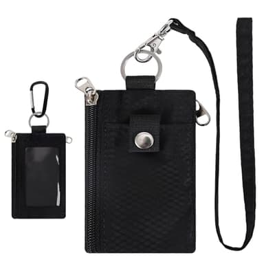 MASAPHlL Small Lanyard Wallet for Women/Men with RFID Blocking ID Card Wallet, Minimalist Nylon Zipper Pouch, Travel Neck Wallet with Keychain, ID Window for Card,Coin,Cash (Black) - Image 1