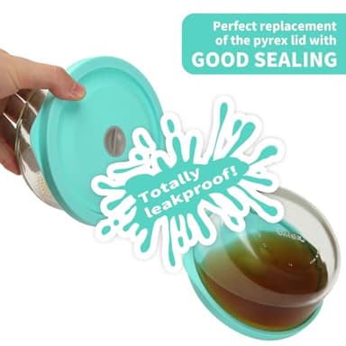 Replacement Lids for Pyrex 7200-PC 2 Cup and 7201-PC 4 Cup and 7402-PC 6/7 Cup, Silicone Round Storage Cover Lid for Anchor Hocking Glass Bowl 6 Pack Turquoise - Image 4