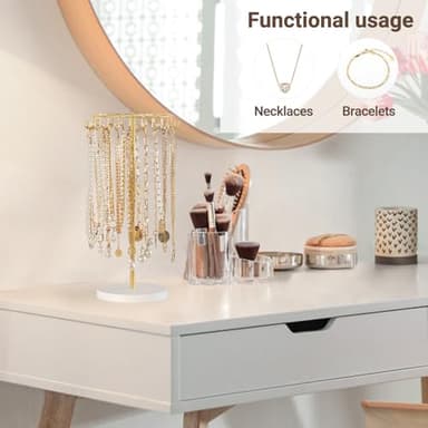 Mkono Necklace Holder Metal Jewelry Display Stand Necklace Organizer with 22 Hooks for Storage and Hanging Bracelet Keychain Home Room Deocr for Women,Gold - Image 2
