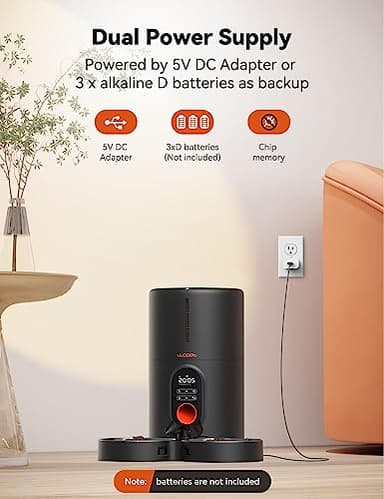 WOPET Automatic Cat Feeders 2 Cats-(𝟮𝟬𝟮5 𝗨𝗽𝗴𝗿𝗮𝗱𝗲) Timed Cat Feeder with Stainless Steel Bowl, Programmable 1-6 Meals Control, Dual Power Supply Auto Pet Feeder for Cats and Dogs - Image 5