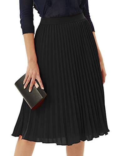 GRACE KARIN Women's Elegant High Waist Flared Pleated Swing Long Chiffon Skirt Black S - Image 4