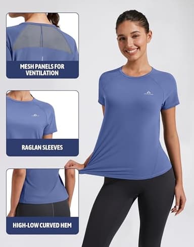 Pioneer Camp Women's Workout Tops Short Sleeve Athletic Shirts Moisture Wicking Quick Dry Mesh Back Yoga Tees for Running Gym Grayish Blue - Image 5