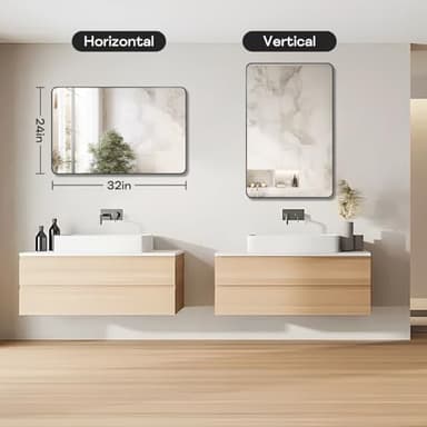 Minuover Black Framed Bathroom Mirror for Wall, Matte Black Rounded Corner Rectangle Vanity Mirror, Brushed Frame, Tempered Glass, Anti-Rust, Hangs Horizontally or Vertically (24" x 32", Black) - Image 3