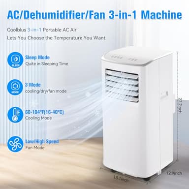 8500 BTU Portable Air Conditioners Cool Up to 360 Sq.Ft,3-in-1 AC Unit with Remote Control/LED Display/Installation Kits & Screwdriver/24Hrs Timer for Home/Office,White - Image 2