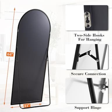 DUMOS Arched Full Length Mirror with Stand 64"x21" Floor Standing Aluminum Frame for Bedroom Body Hanging Leaning Modern Simple Home Decor Shatter-proorf Nano Glass Wall Living Room Cloakroom Black - Image 2