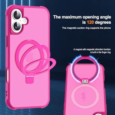 SKYLMW Compatible with iPhone 16 Case with Invisible Magnetic O-Ring Stand Military-Grade Translucent Case for iPhone 16 6.1" [Compatible with Mag-Safe][Great Grip Feeling], Rose - Image 9
