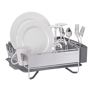 KitchenAid Compact Space Saving, Dish Rack with Removable Flatware Caddy and Angled Self Draining Drainboard, Satin Gray, 15-Inch-by-13.25-Inch - Image 4