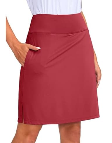 Viodia Women's 20" Knee Length Skorts Skirts Athletic Tennis Golf Skirt for Women Modest Sports Casual Summer Skirt with 5 Pockets Red - Image 1