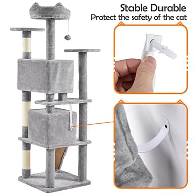 Yaheetech Multi-Level Cat Tree Cat Tower for Indoor Cats Cat Condo Furniture with Sisal Scratching Post, 61in, Light Gray - Image 9