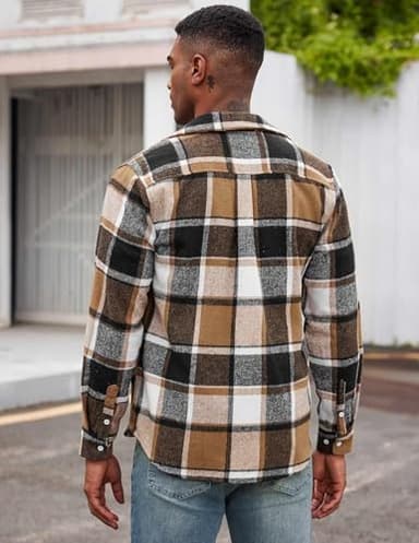 COOFANDY Men's Plaid Jacket Button Up Jacket Overshirt Fall Fashion Shirt with Pockets Khaki - Image 6