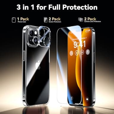 Opxyl Diamond Clear for iPhone 14 Case with 2X Screen Protector + 2X Camera Lens Protector, [Not Yellowing][Military-Grade Protection] Slim Thin Shockproof Phone Case for iPhone 14, Clear - Image 4